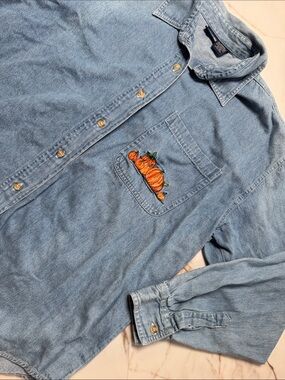 Vintage Y2K Honors Embroidered Pumpkin Button Front Long Sleeve Jean Shirt Sz M